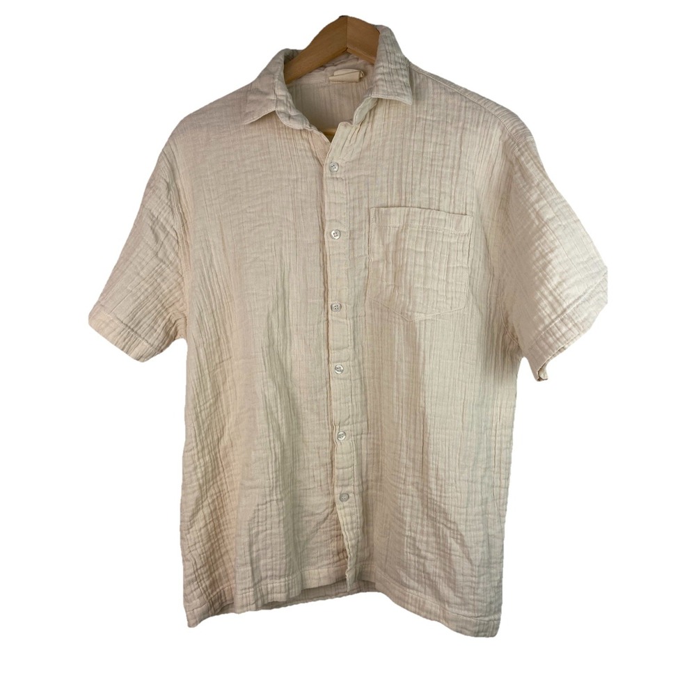 U.S. Vintage Collection Men's S Ivory Short Sleeve Gauzy Cotton Button Up Shirt